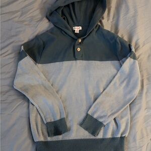 Cat & Jack Hooded Two-Tone Knit Pullover - Sage Green and White Striped